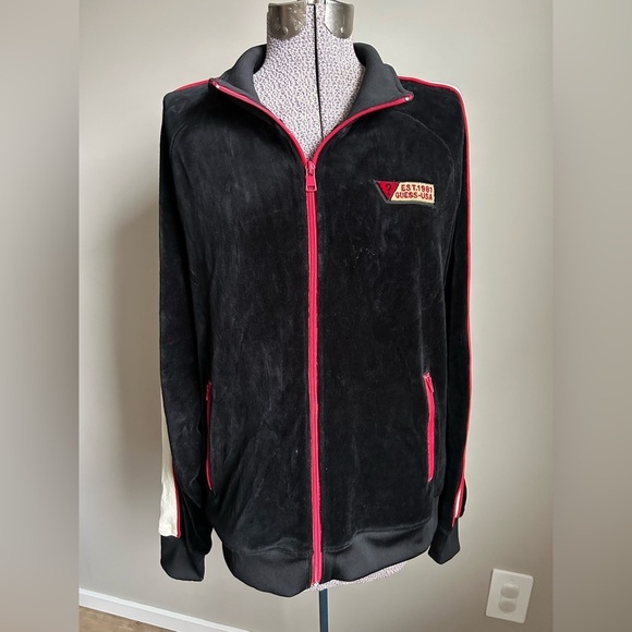 Guess Other - Vintage Guess Black and Red Men's velour tracksuit Jacket retro OG streetwear